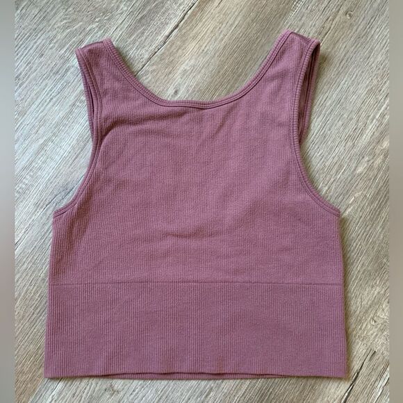 Workout Ribbed Fitted Crop Tank Top Mauve Purple Size XS - Picture 1 of 6